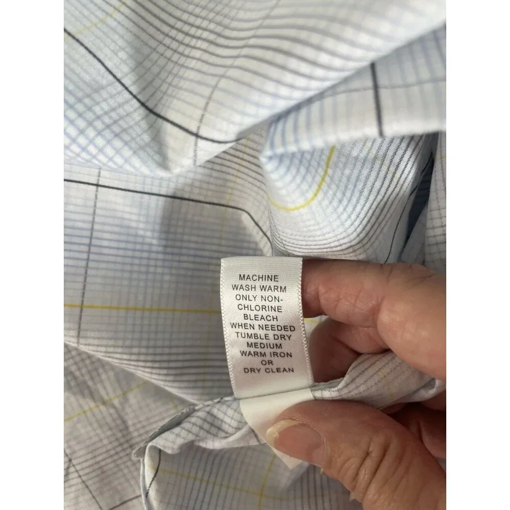 Banana Republic White Blue Pattern Collard Button Up Long Sleeve Men's Shirt L